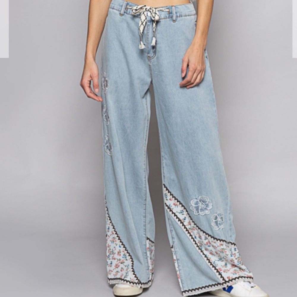 POL Women’s Denim Pants Relaxed Fit Patchwork Jeans Boho Y2K Lightweight #107